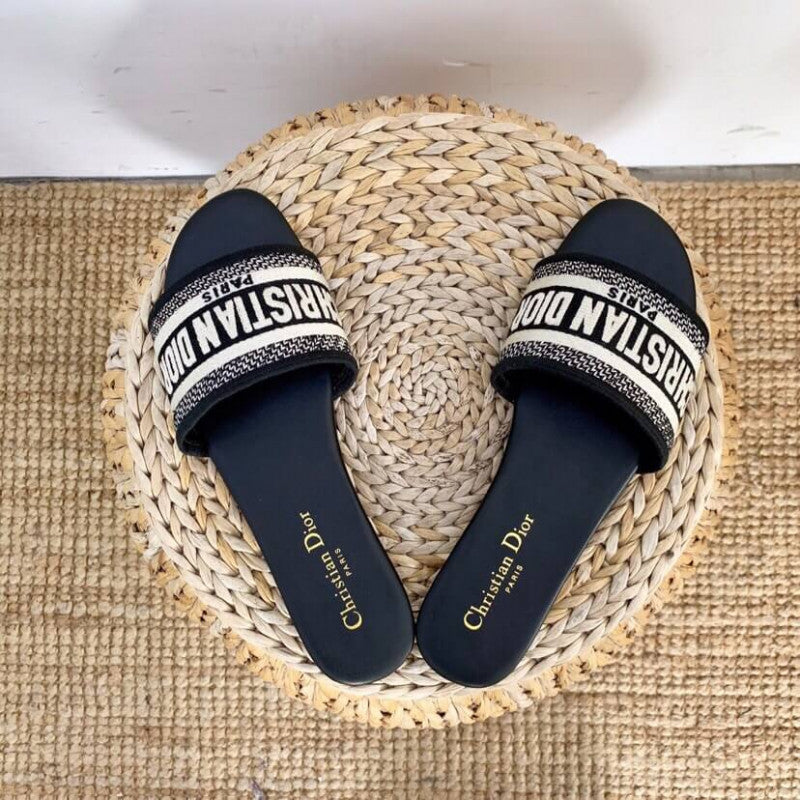 Dior Flat Slide Embroidered Satin